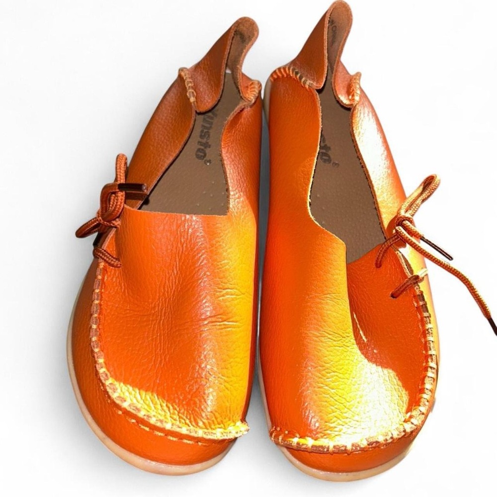 Bright Orange Leather Slip-On Moccasins